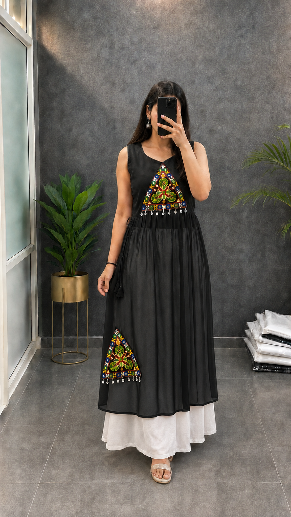 BALADA Women's Premium Georgette Navratri Kurti | Designer Sleeveless Festive Kurti