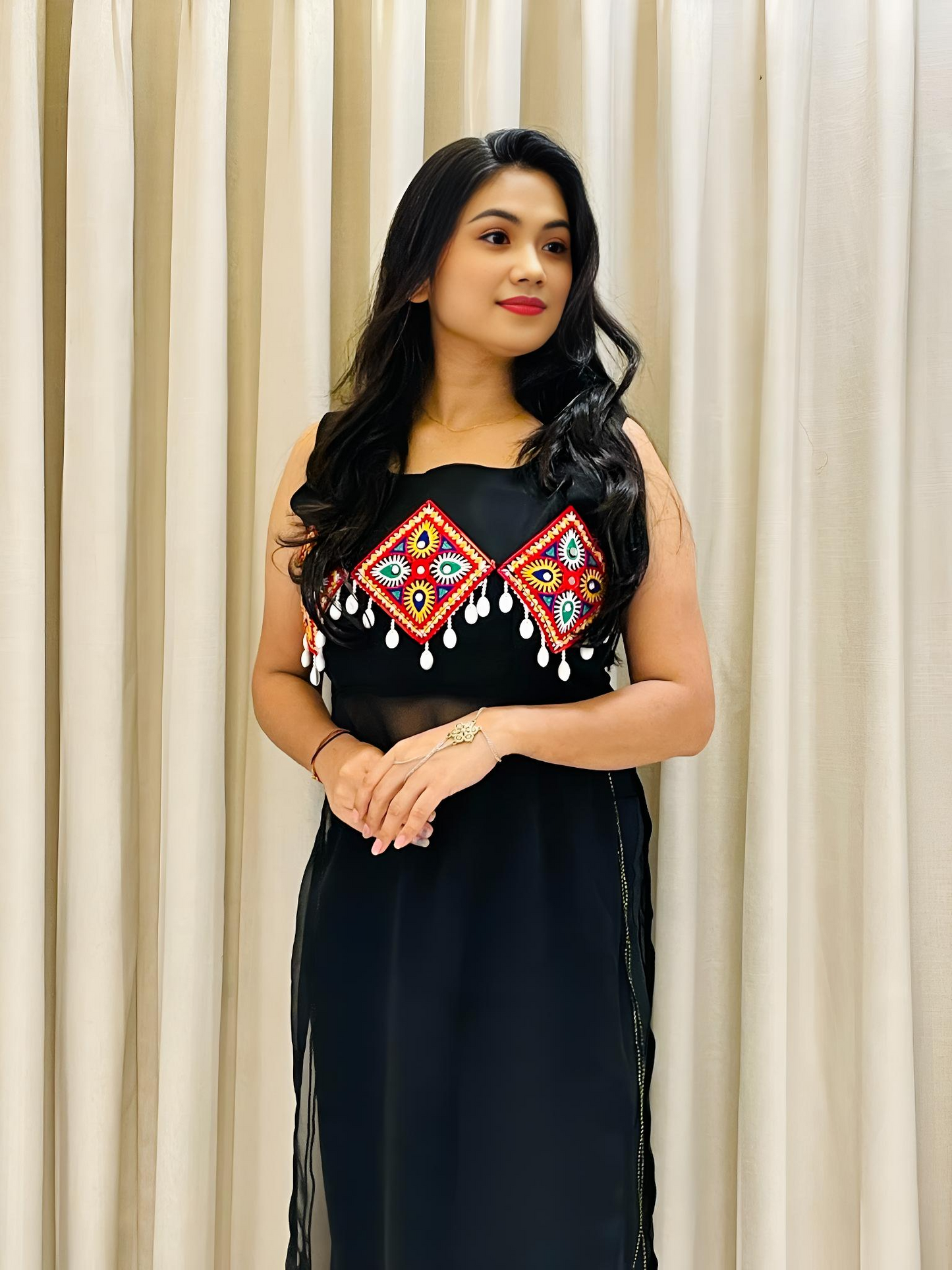 Womens Navratri Black Georgette Kurti