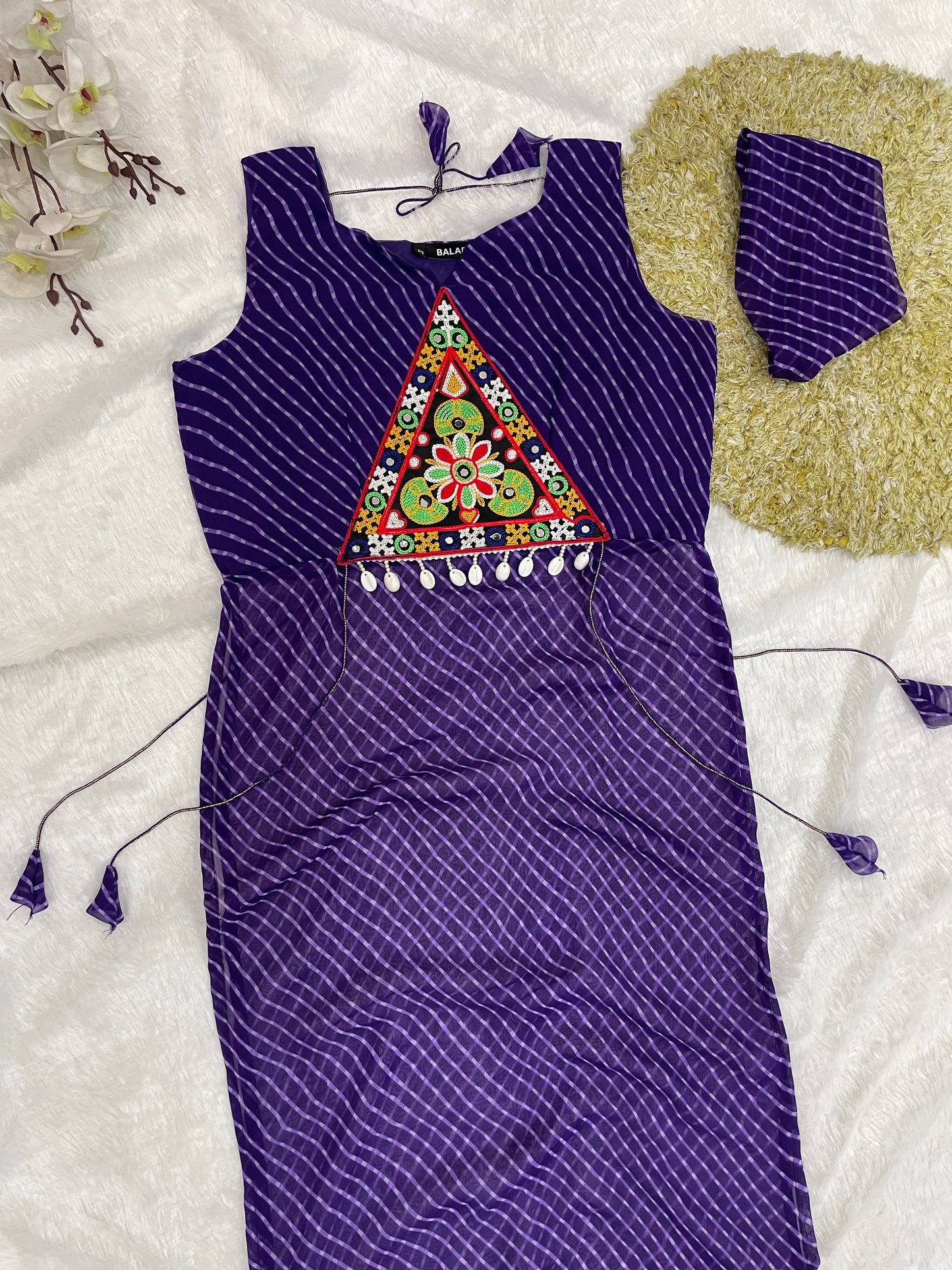 Navratri Bandhani Kurti – Designer Straight Fit, Embroidered Festive Wear