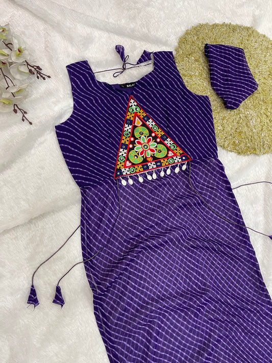 Bandhani Embroidered Cotton Kurti – Royal Violet