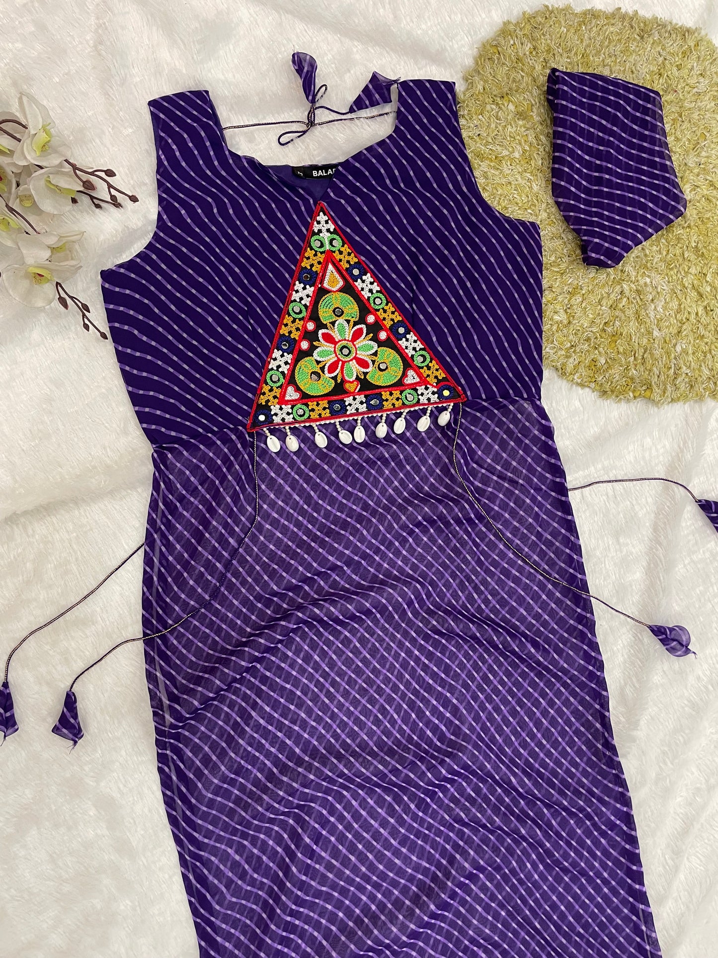 Bandhani Embroidered Cotton Kurti – Royal Violet