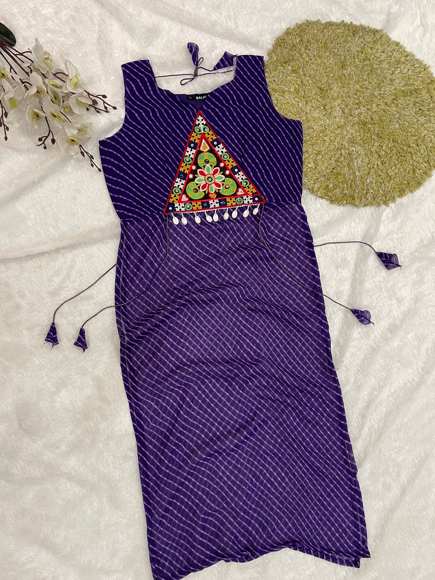 Bandhani Embroidered Cotton Kurti – Royal Violet