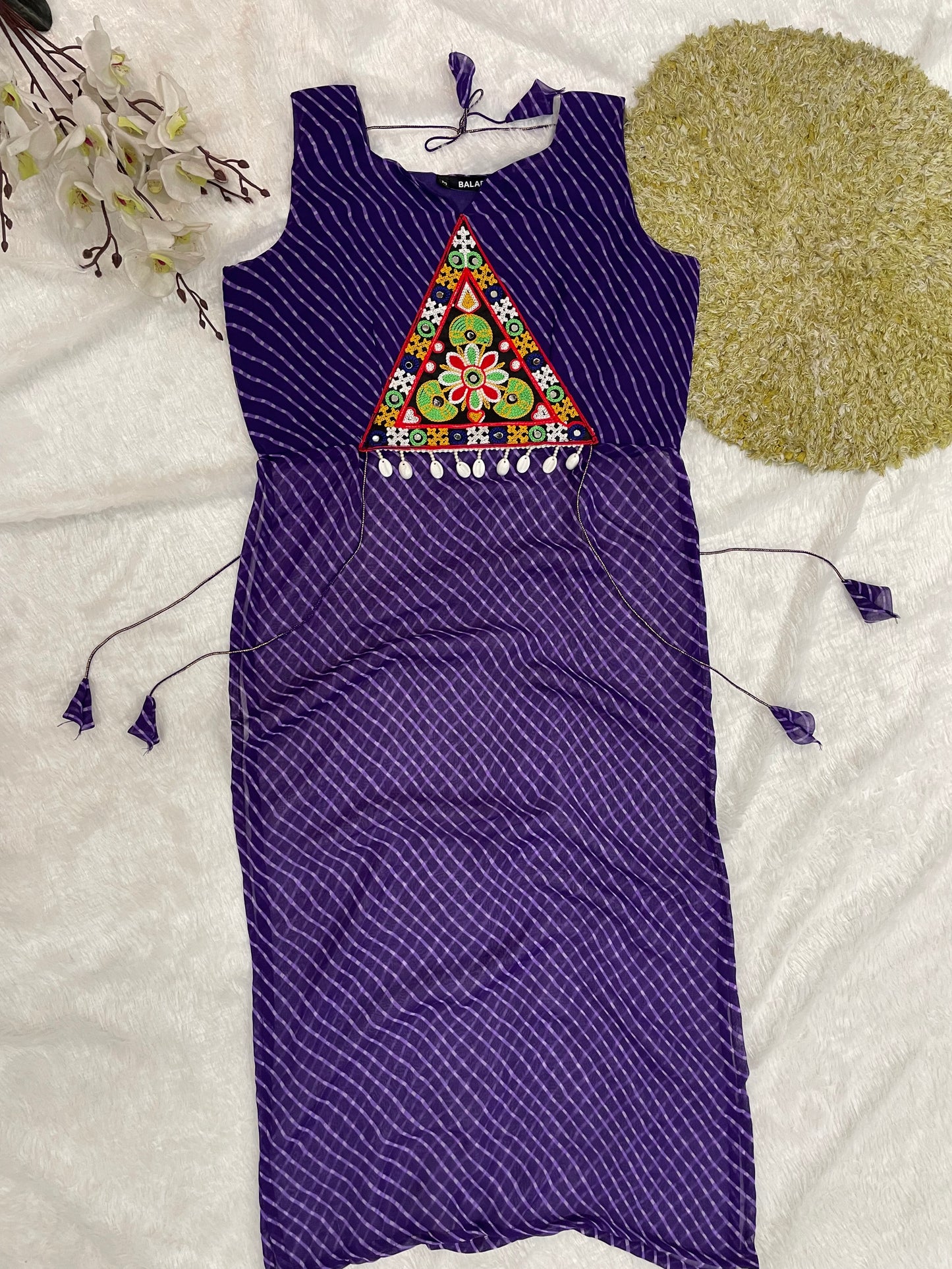 Bandhani Embroidered Cotton Kurti – Royal Violet