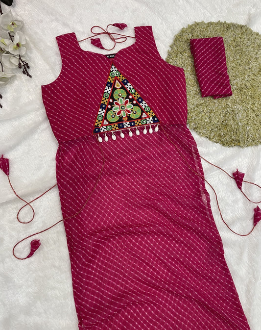 Navratri Bandhani Kurti – Designer Straight Fit, Embroidered Festive Wear