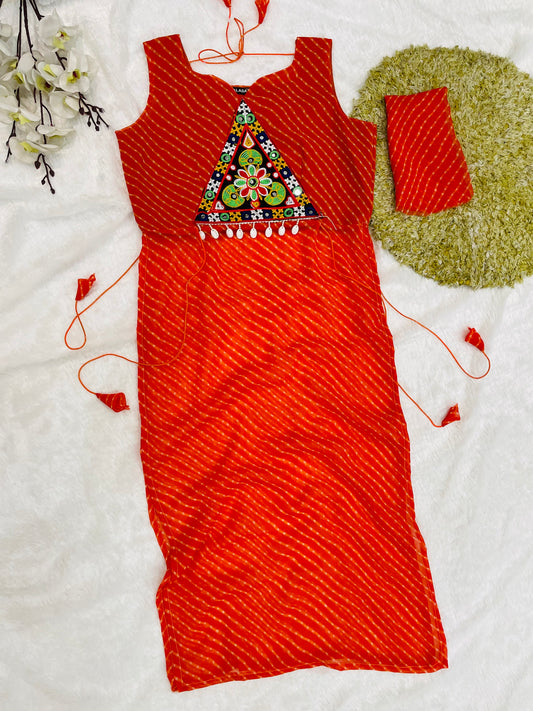 Bandhani Embroidered Cotton Kurti – Red Radiance