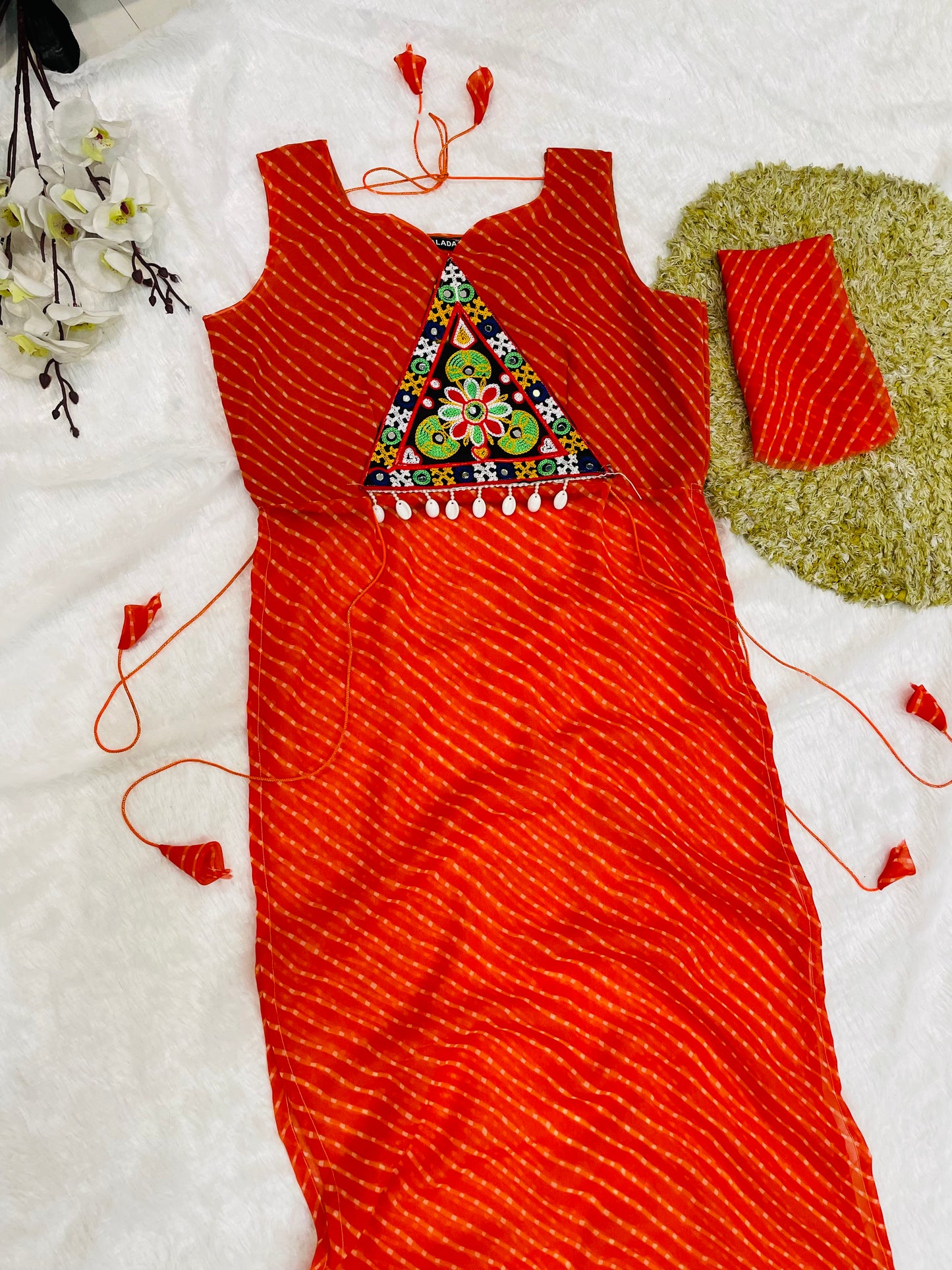 Bandhani Embroidered Georgette Kurti – Magenta Bloom