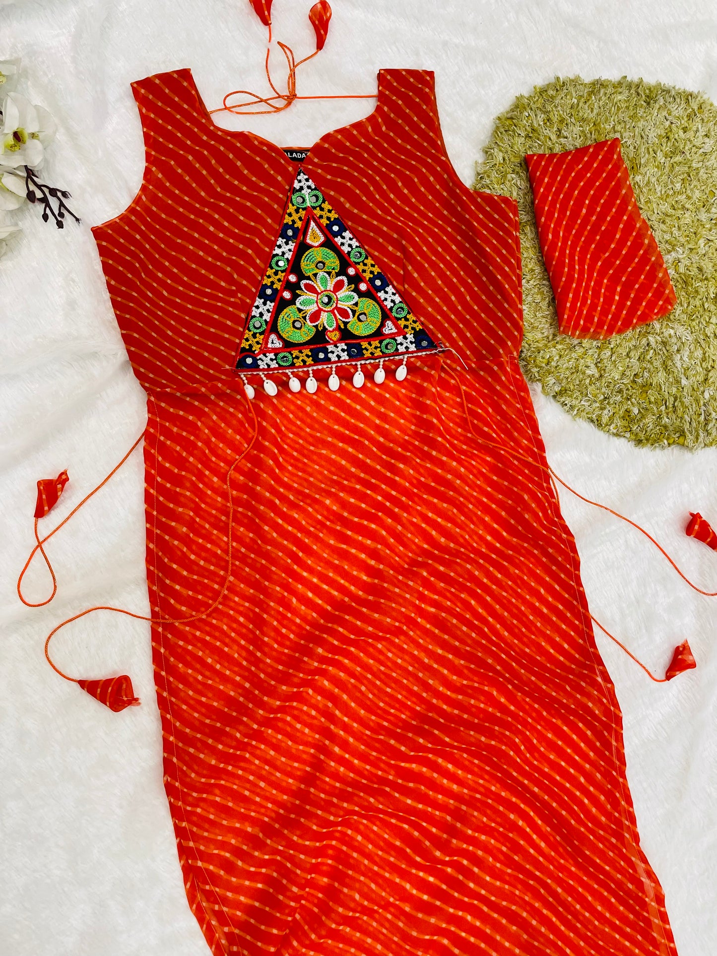 Bandhani Embroidered Georgette Kurti – Magenta Bloom
