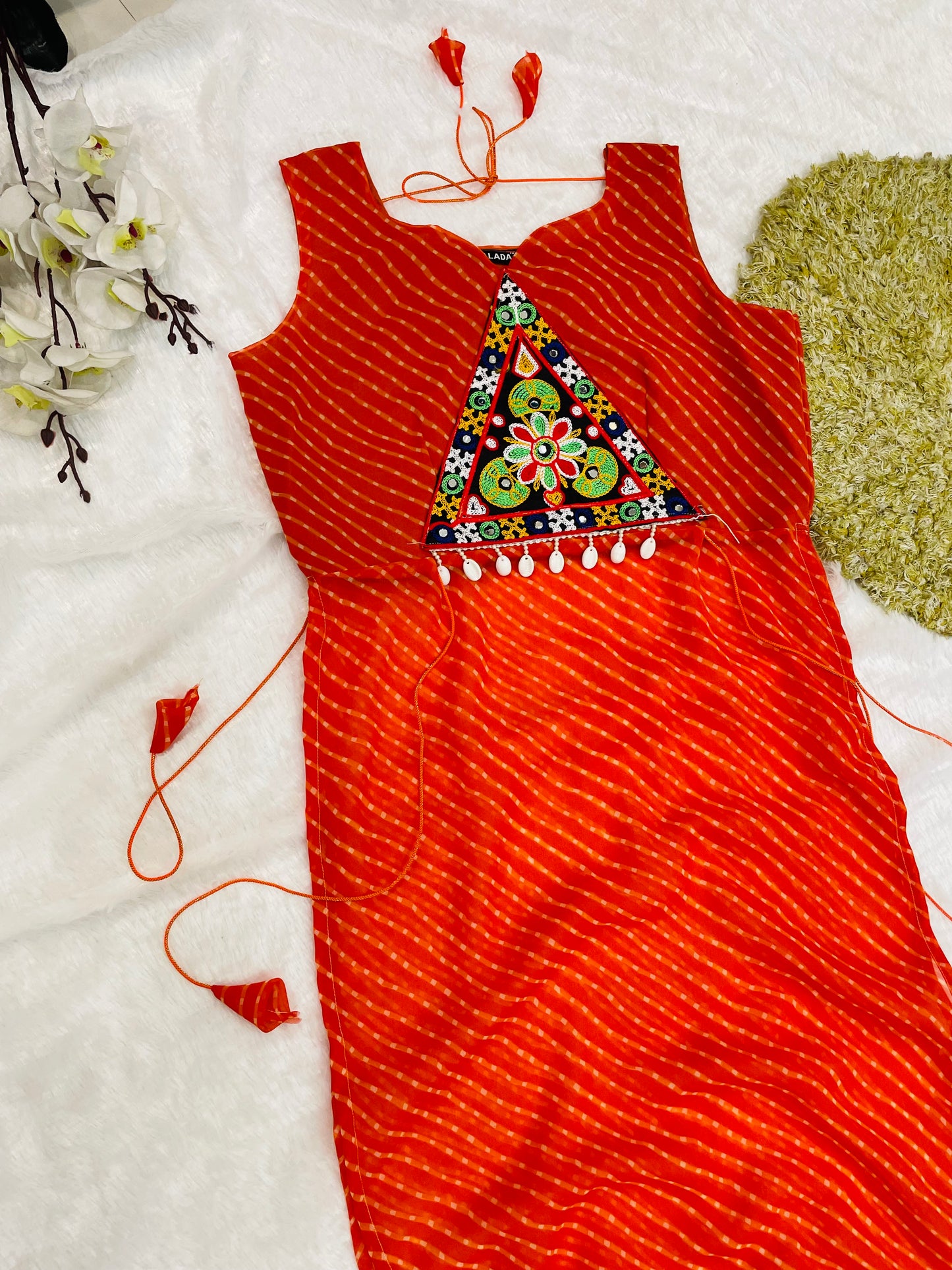Bandhani Embroidered Cotton Kurti – Red Radiance