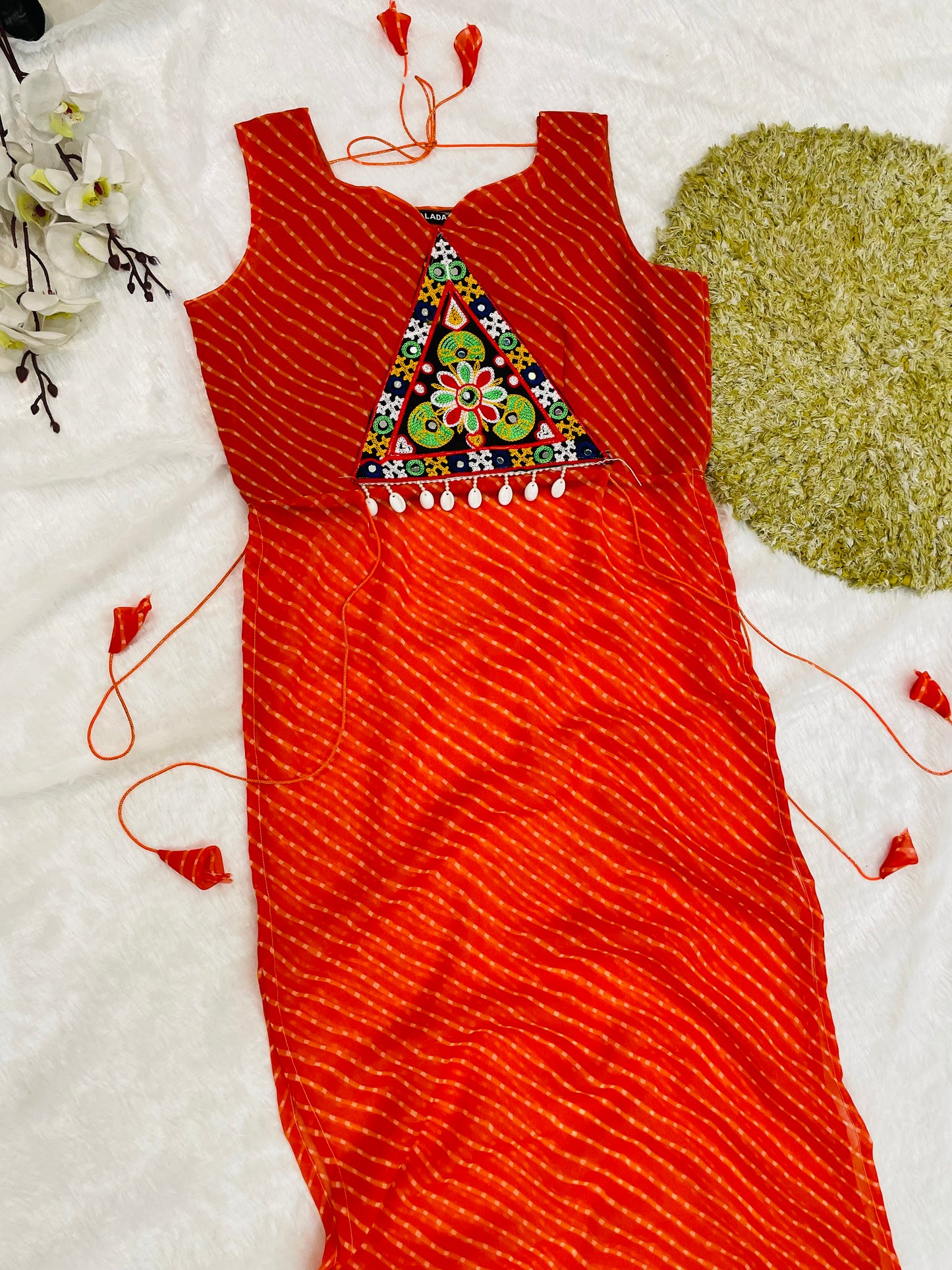 Bandhani Embroidered Cotton Kurti – Red Radiance