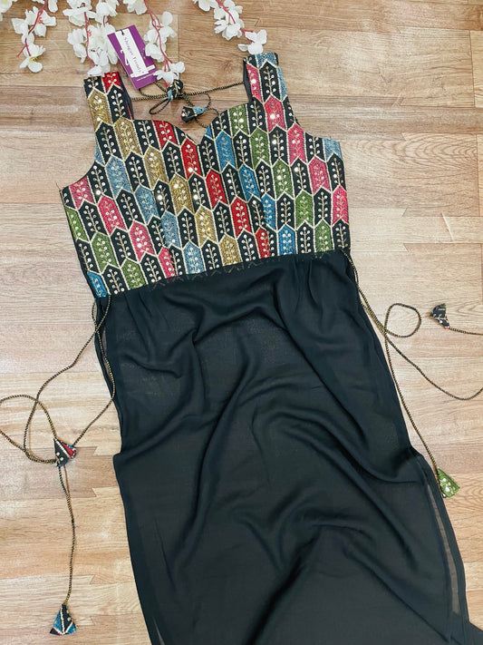 "Rangriti Mirror Blouse Skirt Set – Black Love Edition"