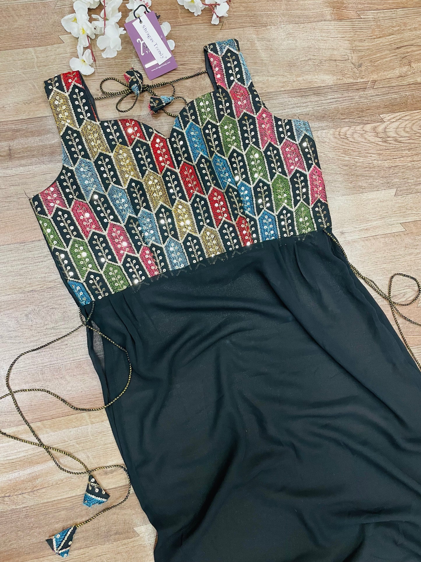 "Rangriti Mirror Blouse Skirt Set – Black Love Edition"