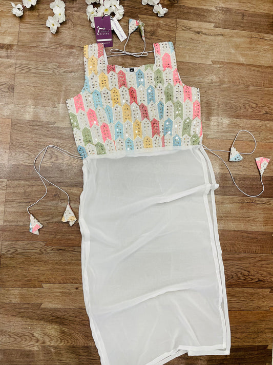 Rangriti Mirror Blouse Skirt Set –White Love Edition"