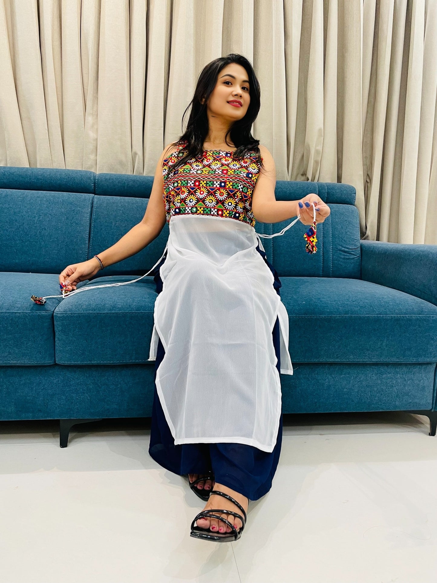 Navratri Special Embroidered Georgette Kurti for Women – Sleeveless Festive Wear