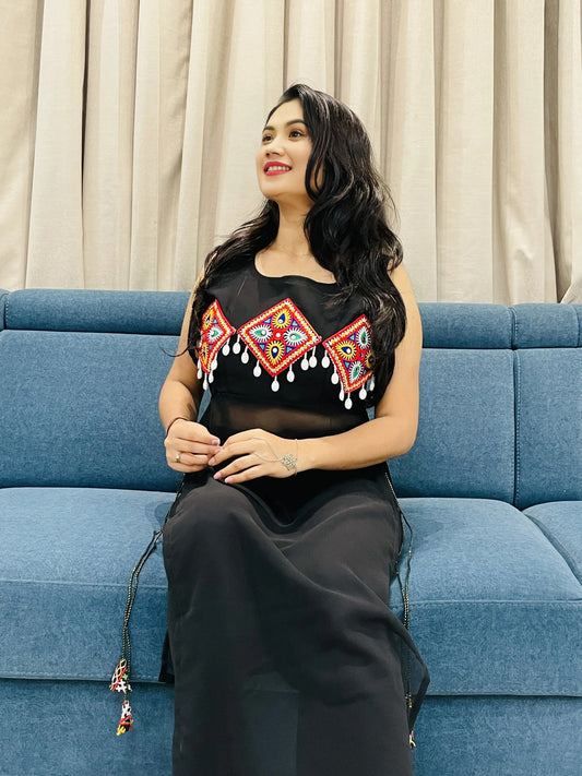 Womens Navratri Black Georgette Kurti