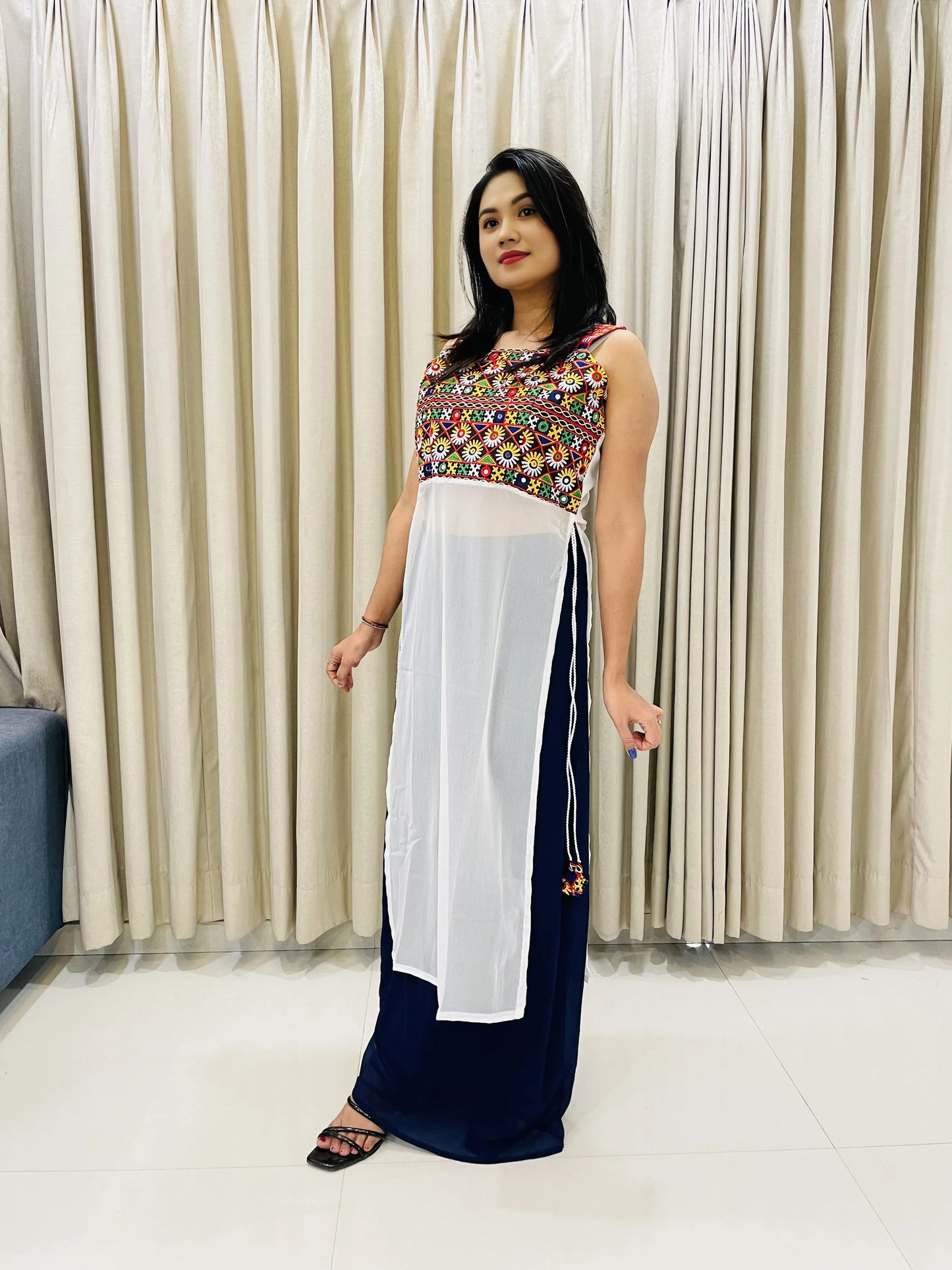 Navratri Special Embroidered Georgette Kurti for Women – Sleeveless Festive Wear