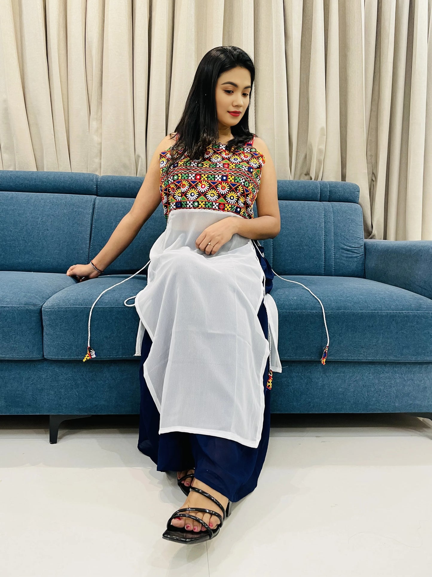 Navratri Special Embroidered Georgette Kurti for Women – Sleeveless Festive Wear