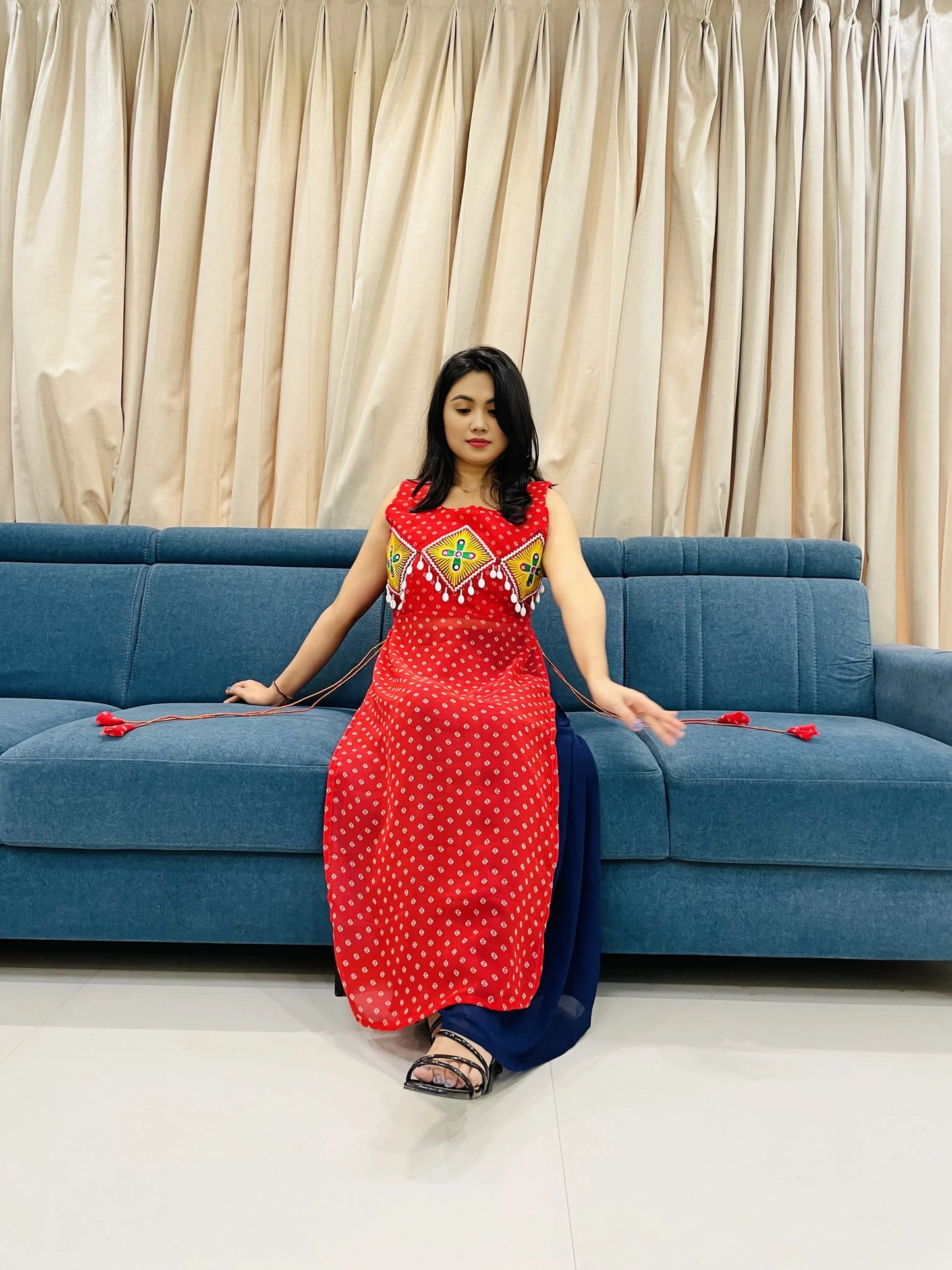 BALADA Red Georgette Kurti for Navratri – Vibrant Mirror Work Festive Wear