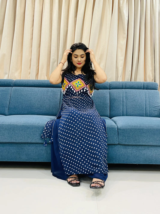 BALADA Navy Blue Georgette Kurti for Navratri – Traditional Mirror Work Festive Wear