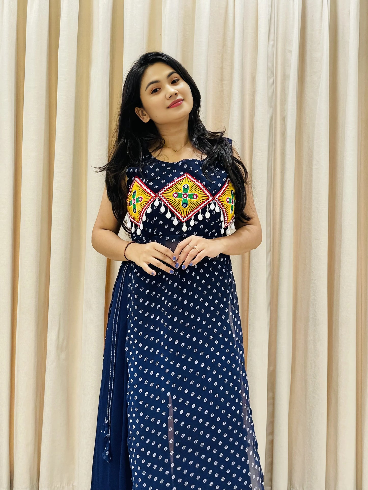 BALADA Navy Blue Georgette Kurti for Navratri – Traditional Mirror Work Festive Wear
