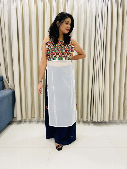 Navratri Special Embroidered Georgette Kurti for Women – Sleeveless Festive Wear