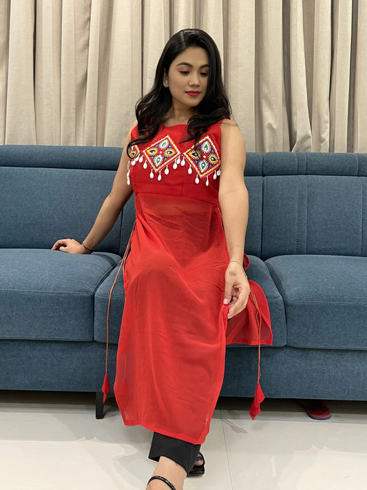 Red Navratri Kurti For Womens And Gilrs