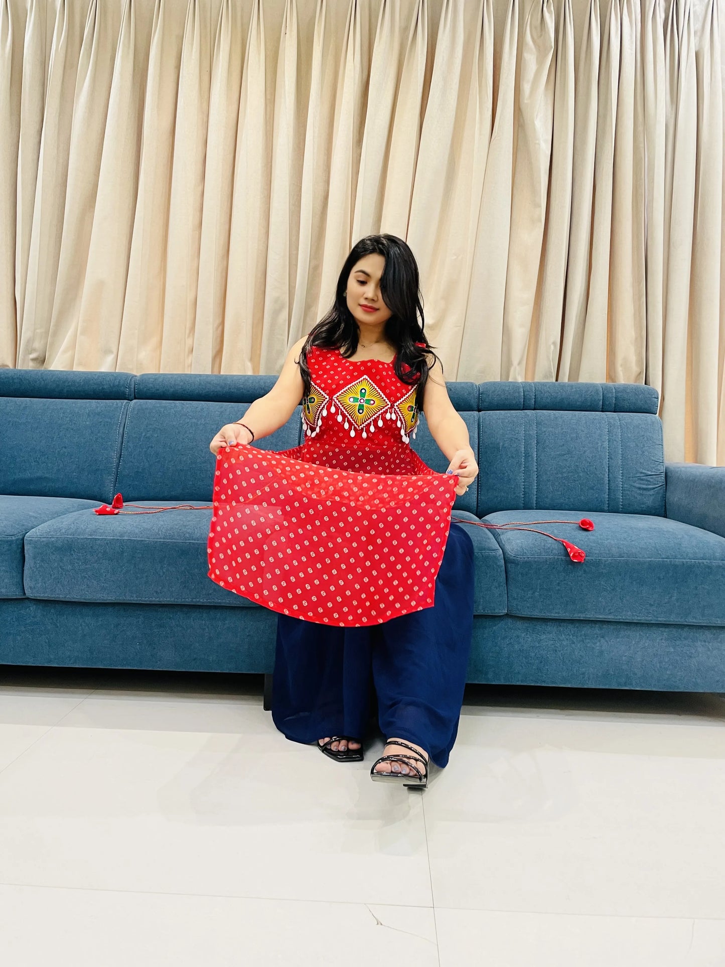 BALADA Red Georgette Kurti for Navratri – Vibrant Mirror Work Festive Wear