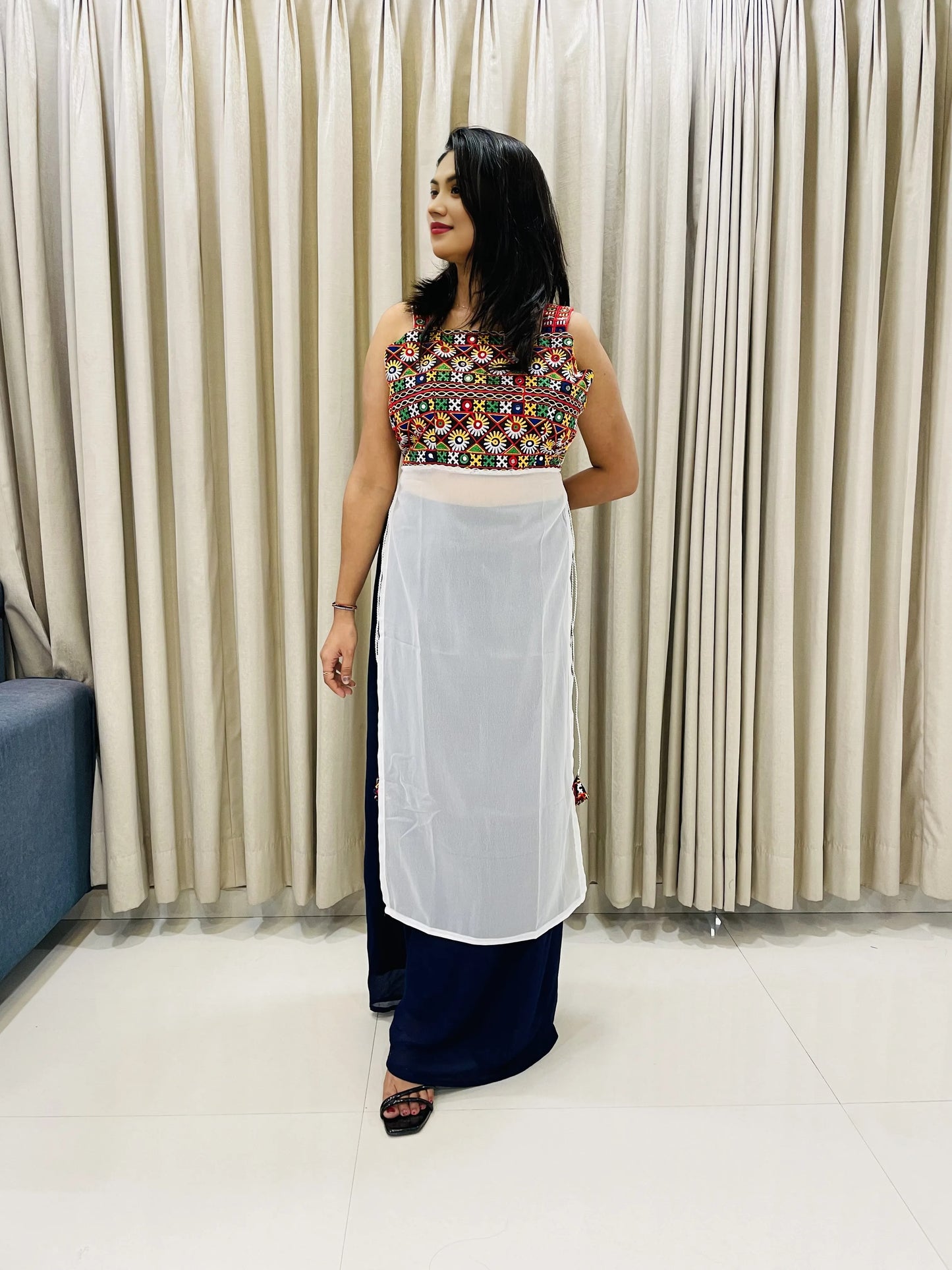 Navratri Special Embroidered Georgette Kurti for Women – Sleeveless Festive Wear
