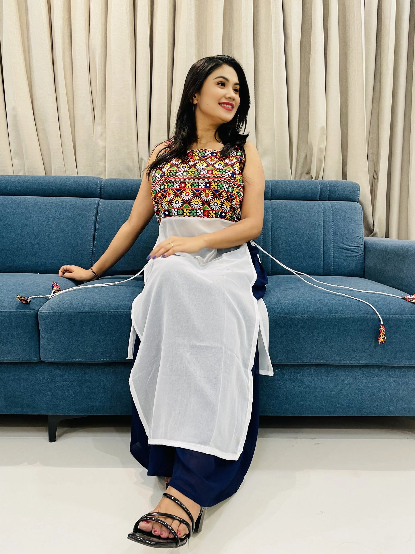 Navratri Special Embroidered Georgette Kurti for Women – Sleeveless Festive Wear
