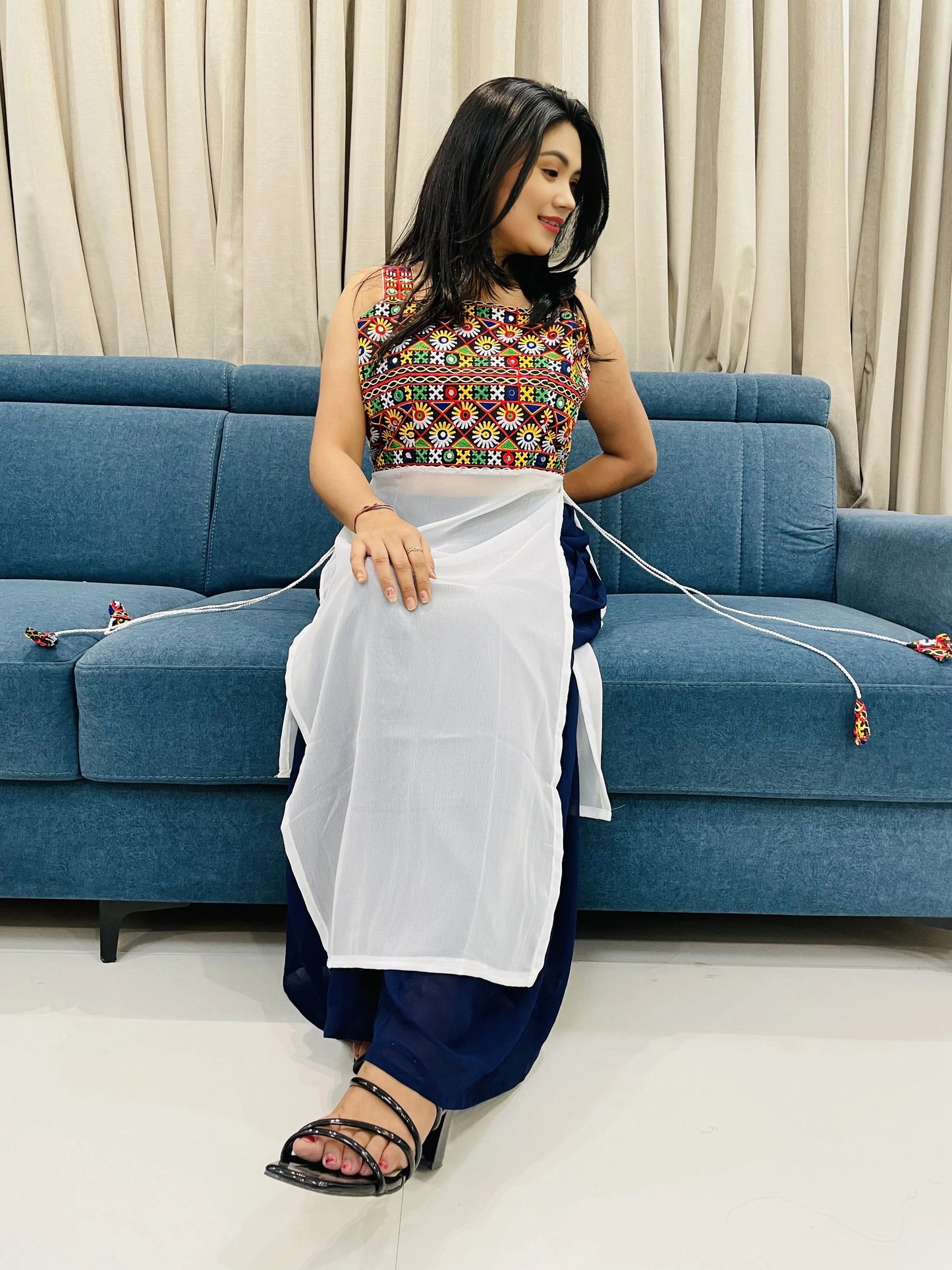 Navratri Special Embroidered Georgette Kurti for Women – Sleeveless Festive Wear