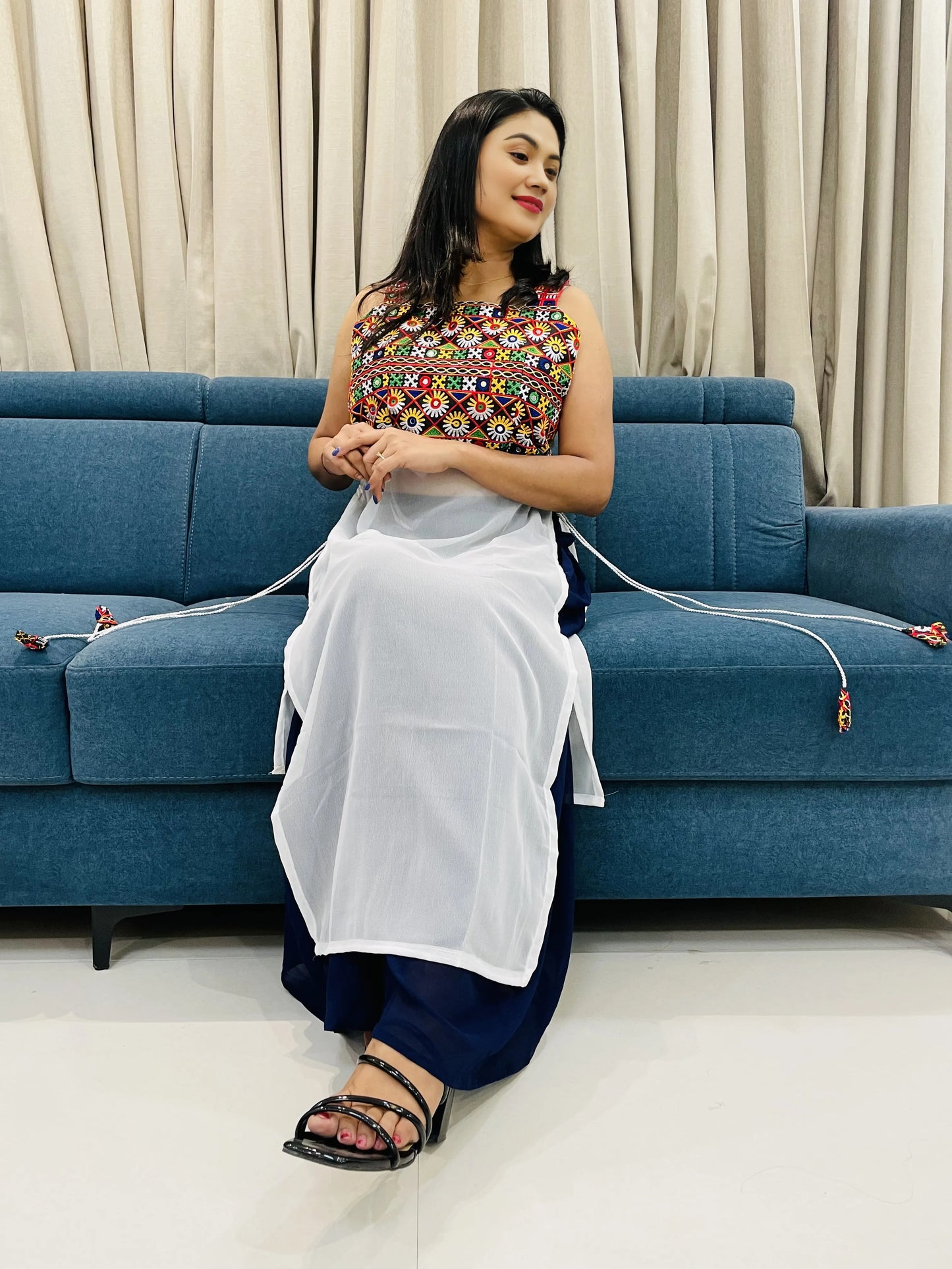 Navratri Special Embroidered Georgette Kurti for Women – Sleeveless Festive Wear