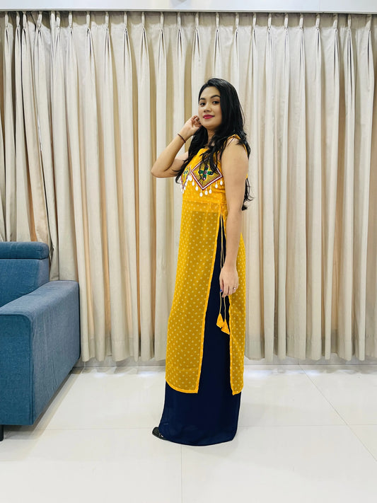BALADA Yellow Georgette Kurti for Navratri – Traditional Mirror Work Festive Style