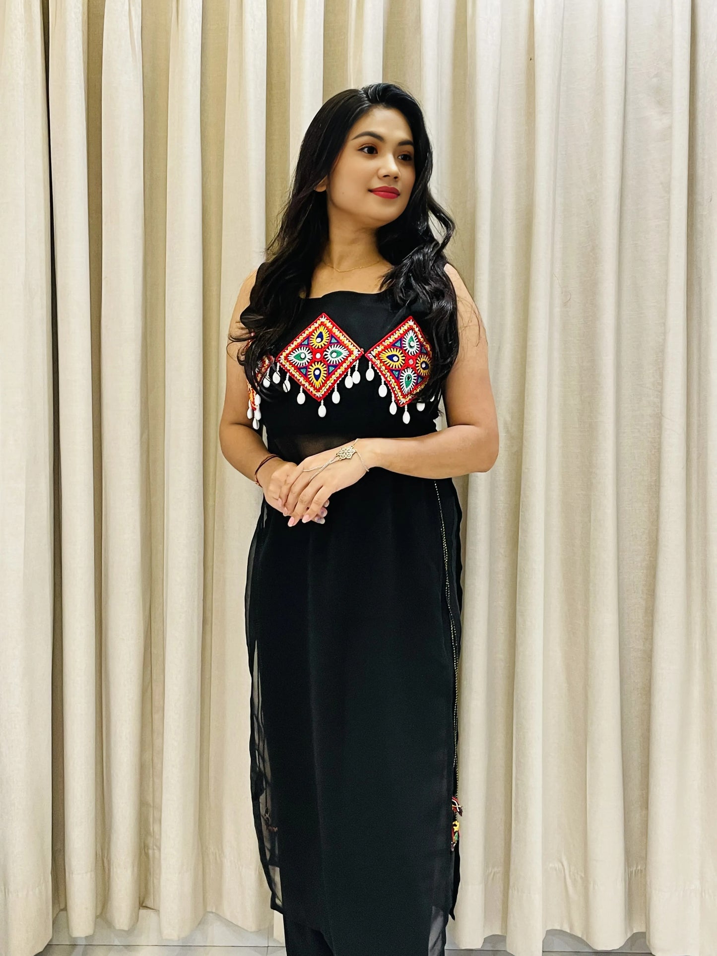 Womens Navratri Black Georgette Kurti