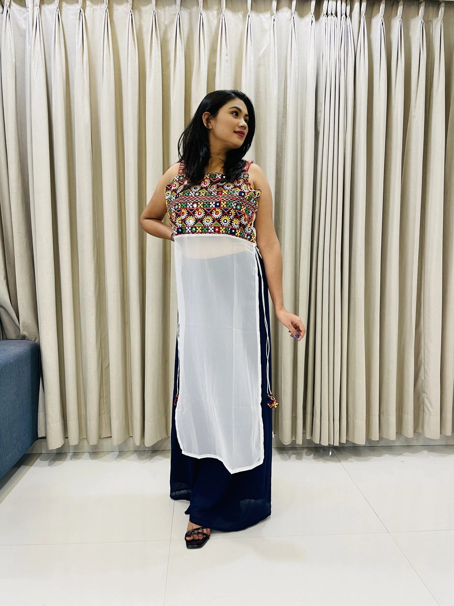 Navratri Special Embroidered Georgette Kurti for Women – Sleeveless Festive Wear