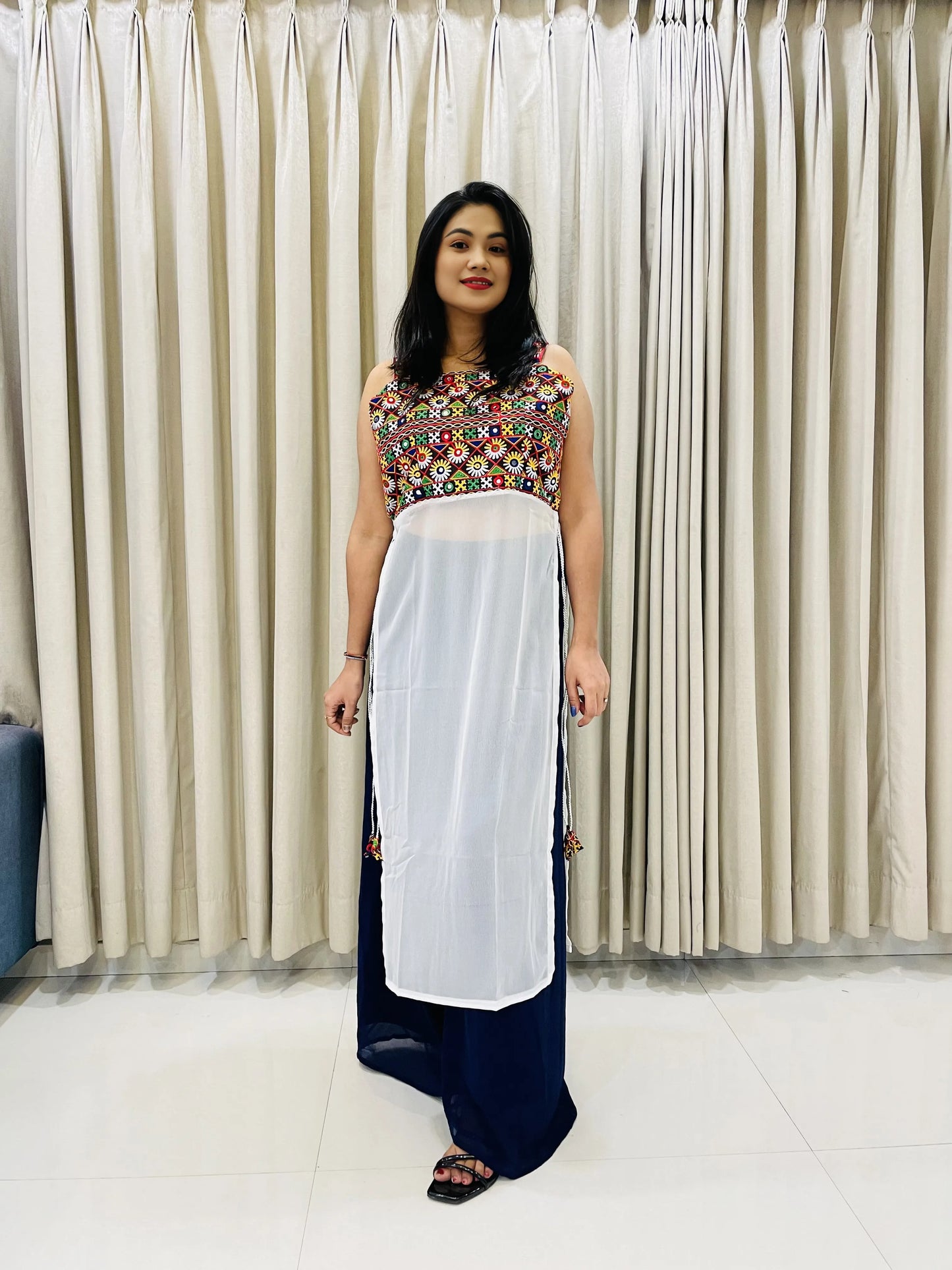 Navratri Special Embroidered Georgette Kurti for Women – Sleeveless Festive Wear