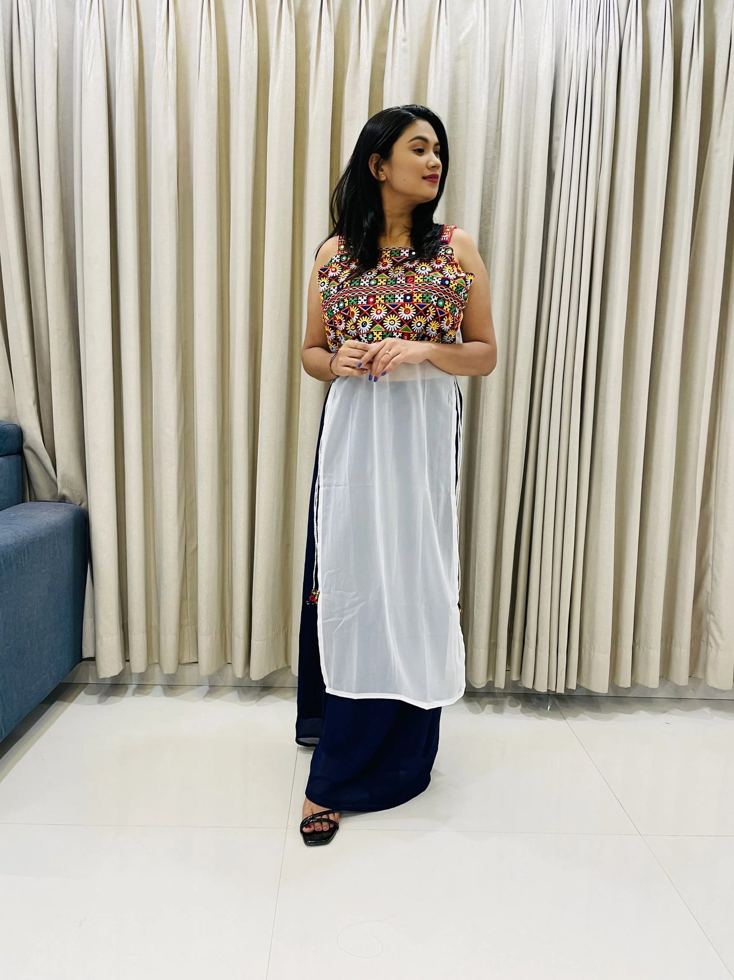 Navratri Special Embroidered Georgette Kurti for Women – Sleeveless Festive Wear