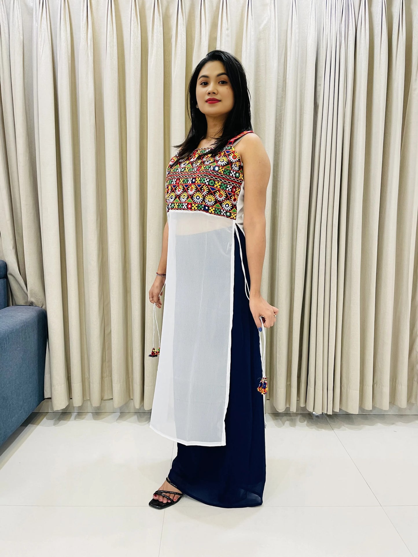 Navratri Special Embroidered Georgette Kurti for Women – Sleeveless Festive Wear