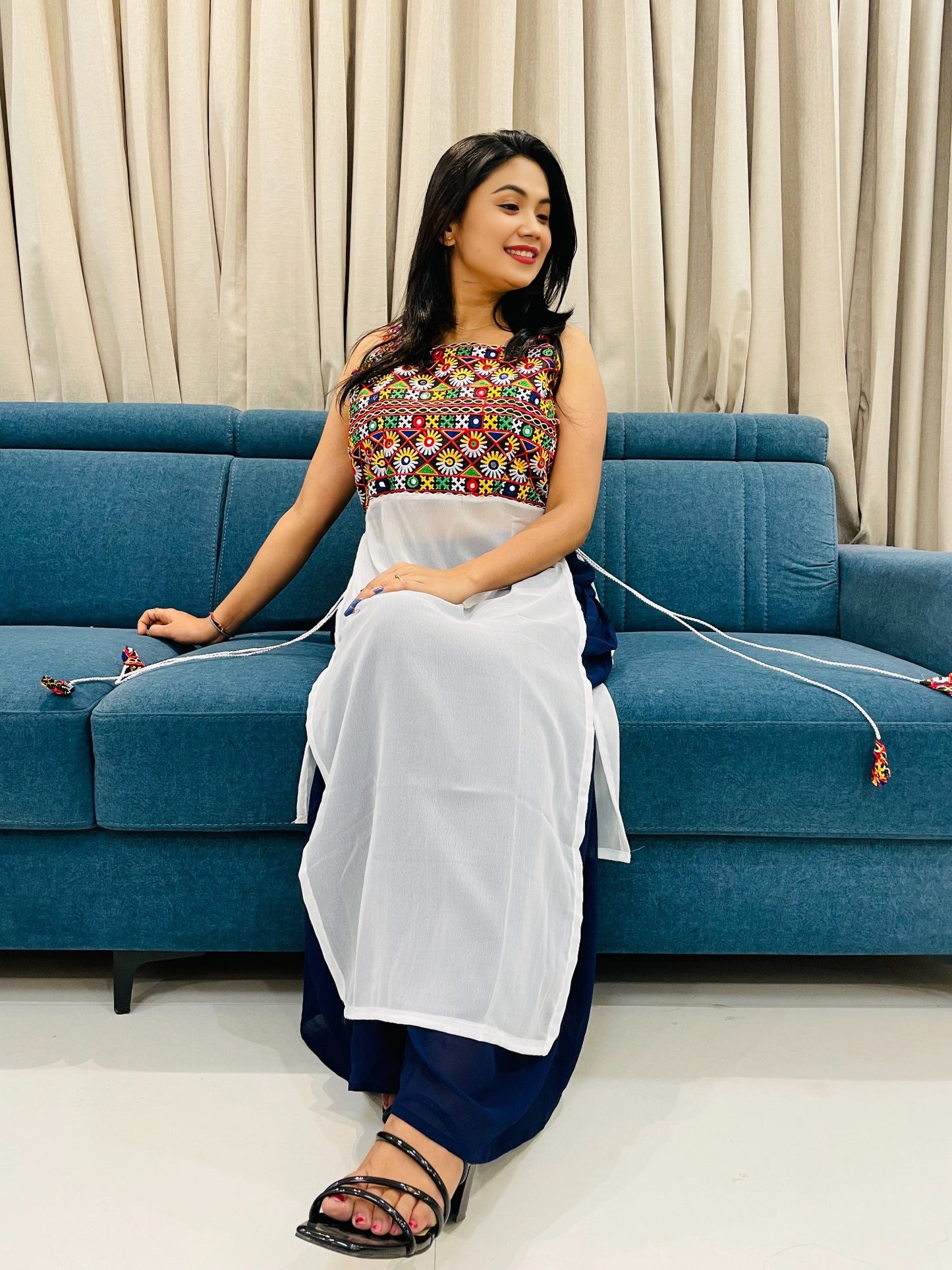 Navratri Special Embroidered Georgette Kurti for Women – Sleeveless Festive Wear