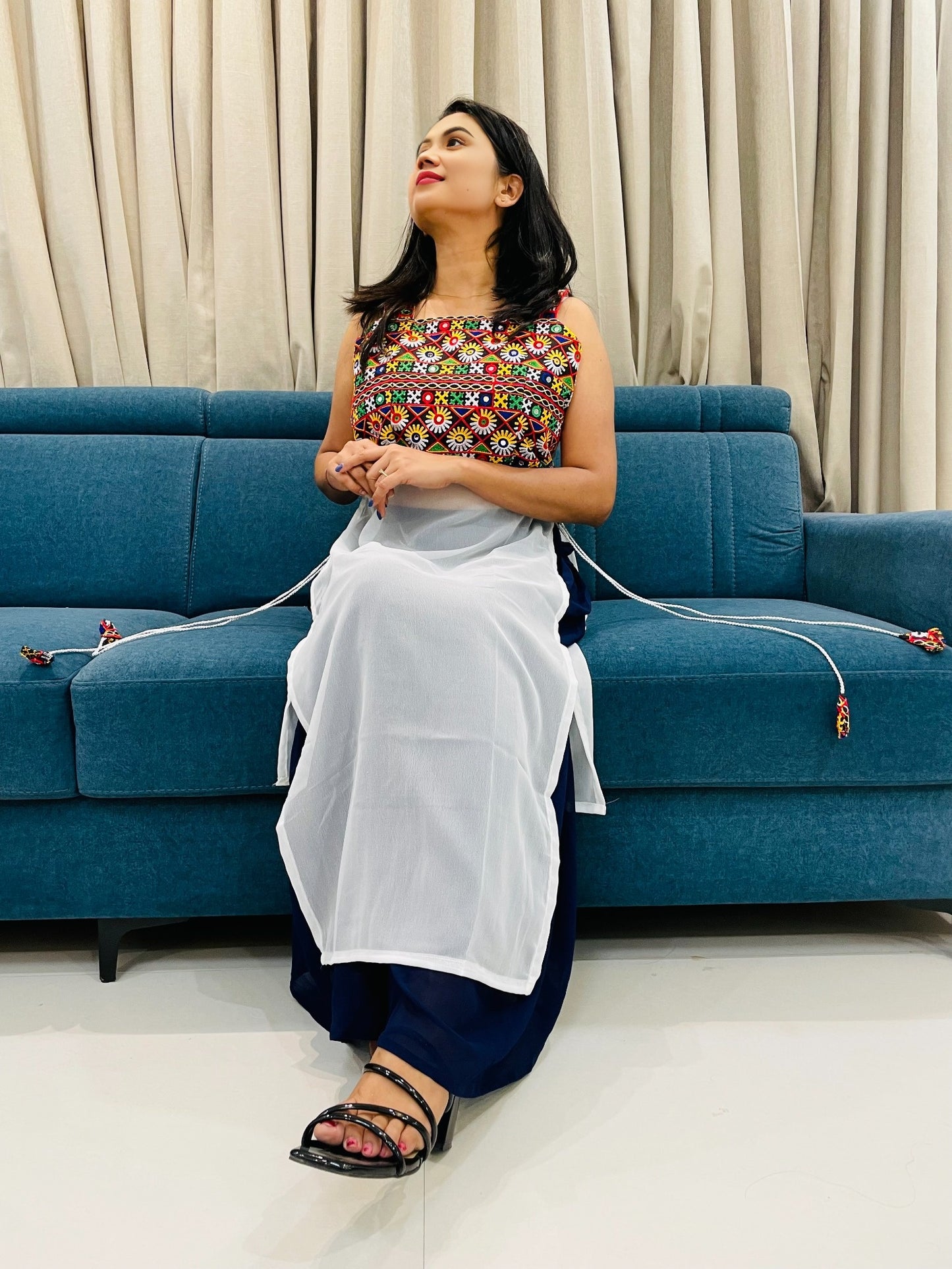 Navratri Special Embroidered Georgette Kurti for Women – Sleeveless Festive Wear
