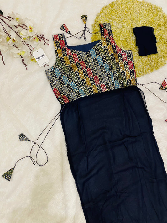 Geometric Mirror Work Kurti with Embroidered Yoke