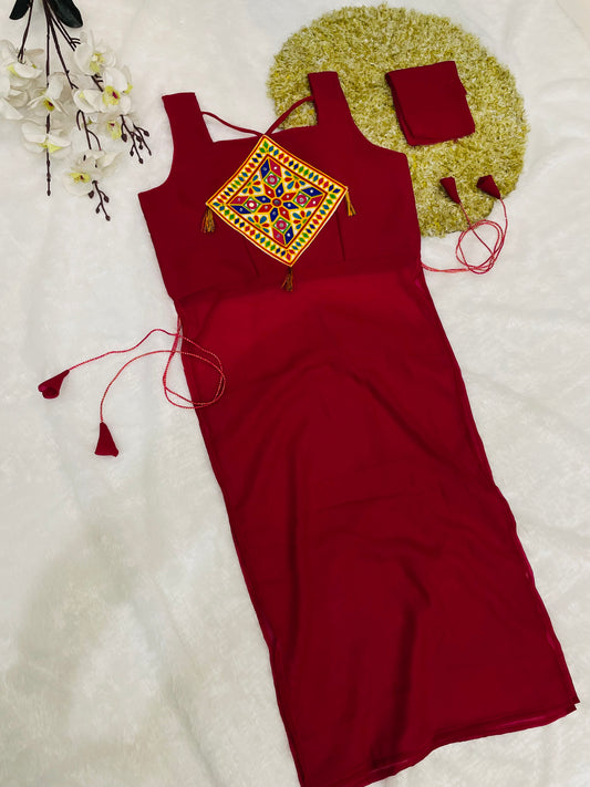 Trendy Embroidered Square Yoke Kurtis – Elegant Solid Festive Wea