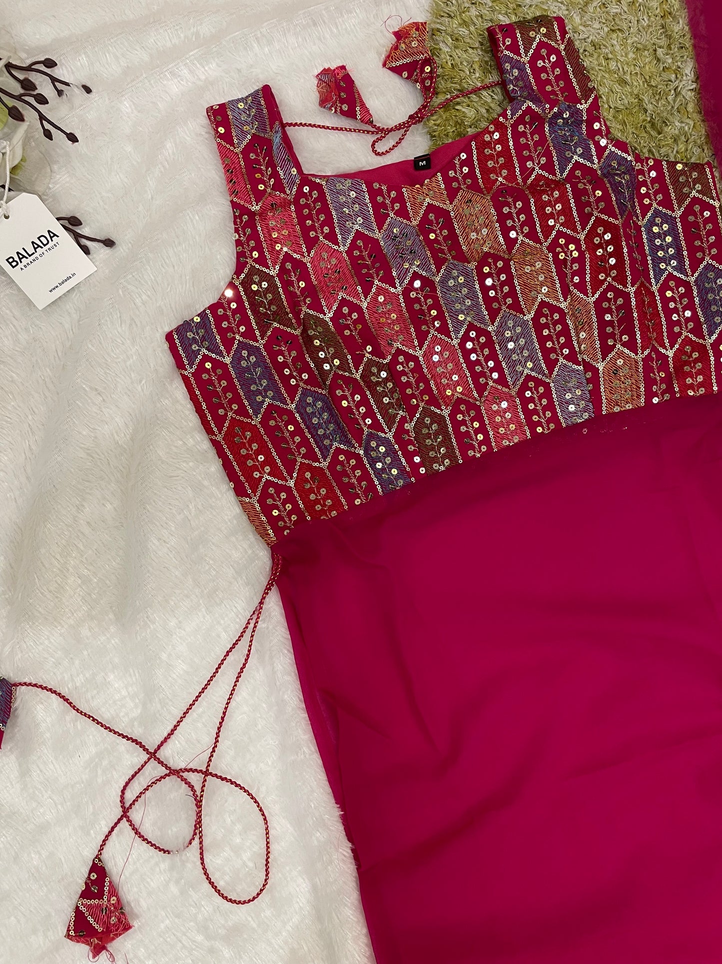 Geometric Mirror Work Kurti with Embroidered Yoke