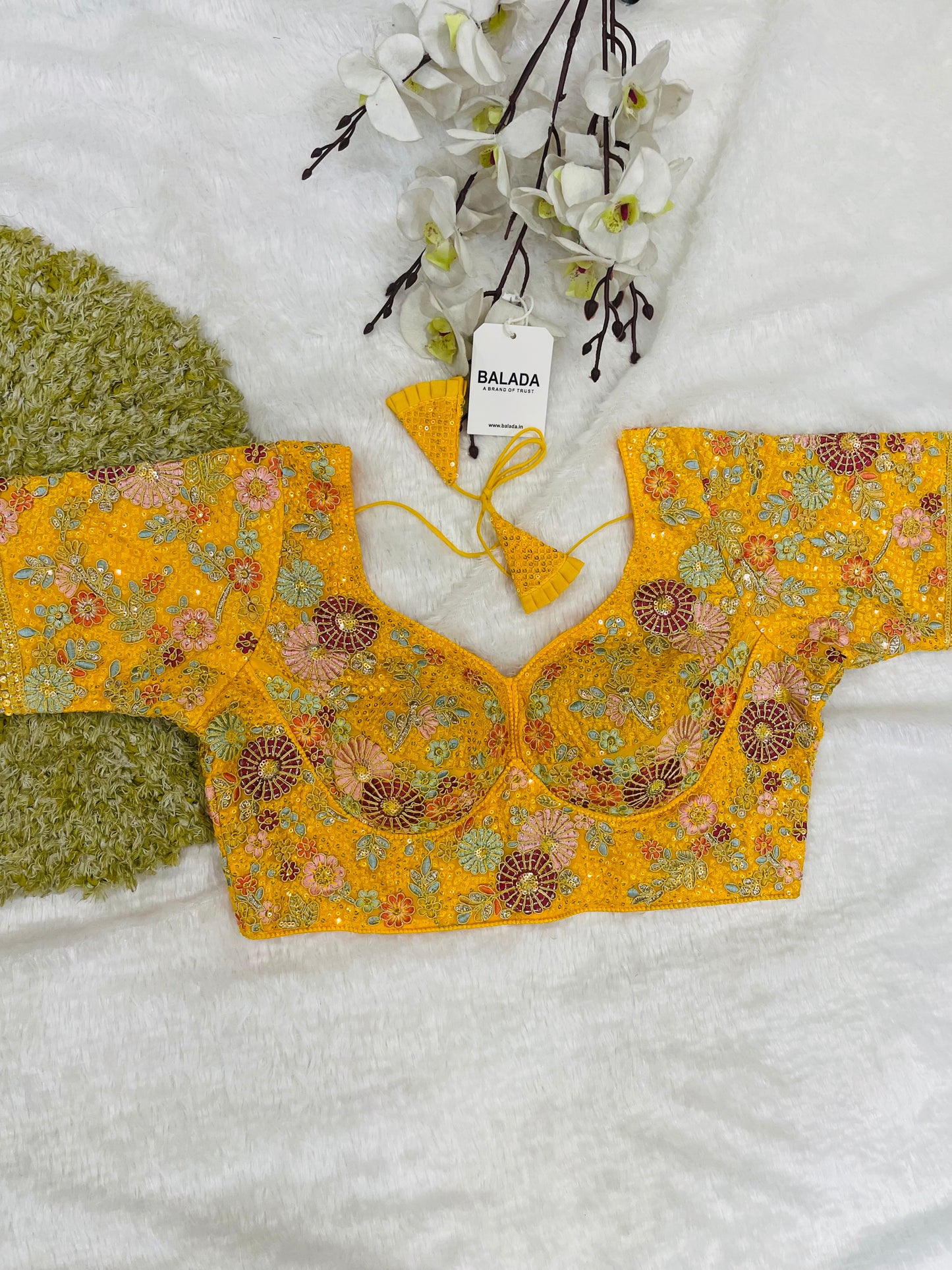 Radiant Yellow Floral Embroidered Silk Blouse for Festive Celebrations