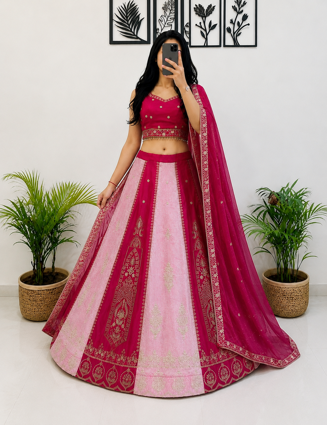 Hot Pink & Baby Pink Embroidered Lehenga Choli with Dupatta for Women | Designer Festive & Wedding Wear Lehenga