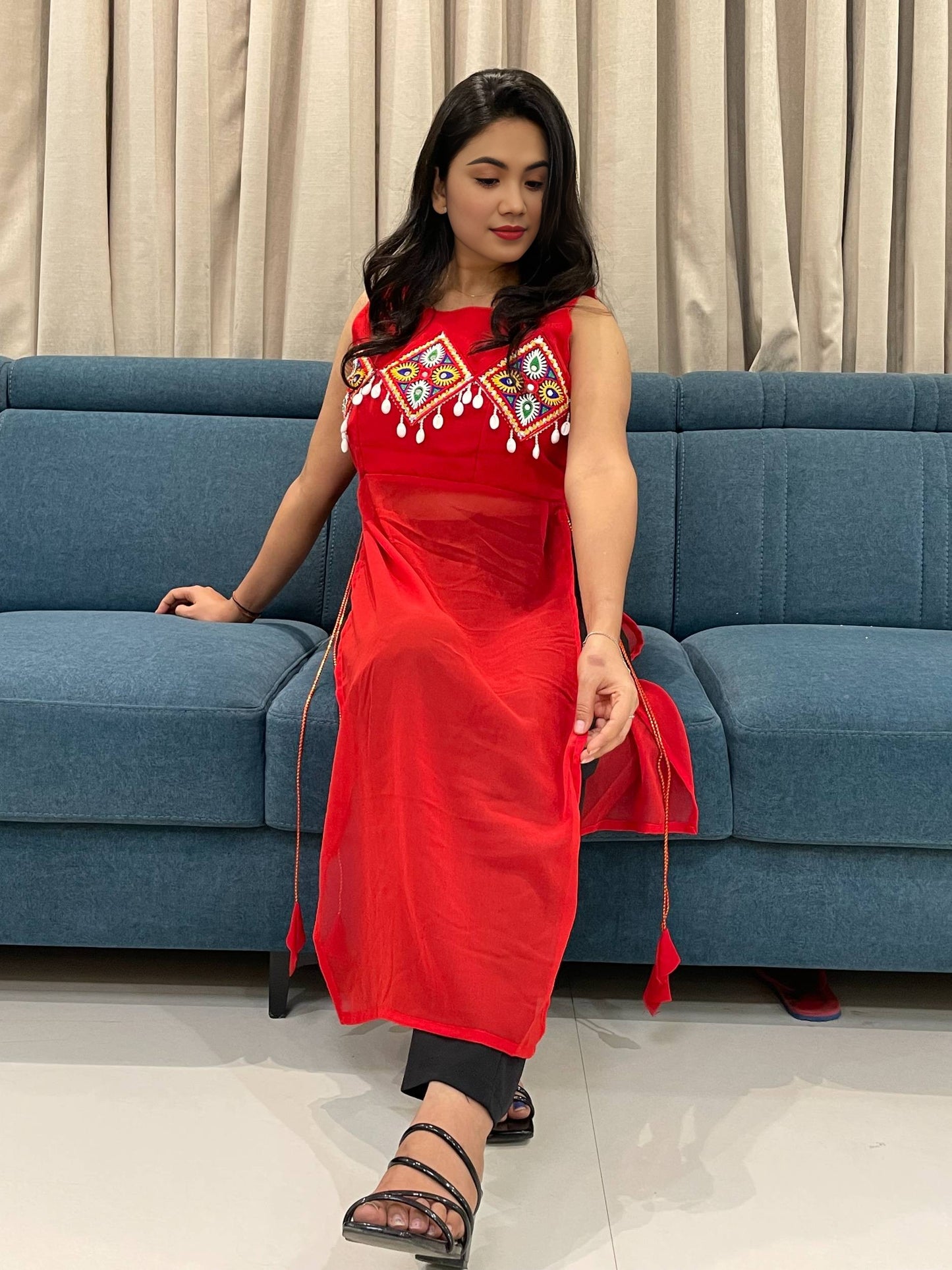 Red Navratri Kurti For Womens And Gilrs