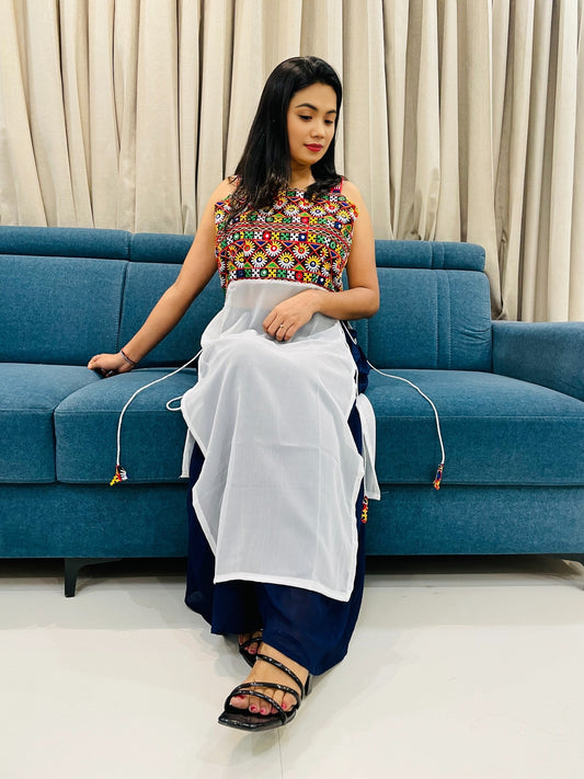 Navratri Special Embroidered Georgette Kurti for Women – Sleeveless Festive Wear