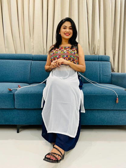 Navratri Special Embroidered Georgette Kurti for Women – Sleeveless Festive Wear