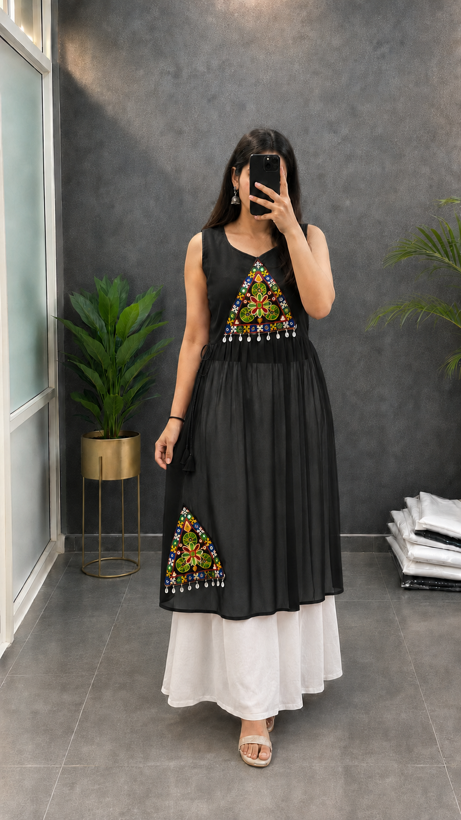 BALADA Women's Premium Georgette Navratri Kurti | Designer Sleeveless Festive Kurti