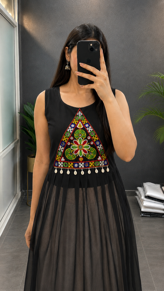 BALADA Women's Premium Georgette Navratri Kurti | Designer Sleeveless Festive Kurti
