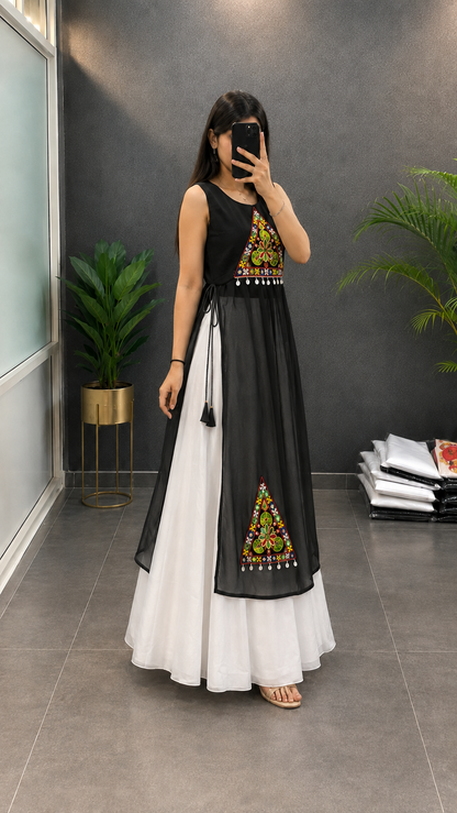 BALADA Women's Premium Georgette Navratri Kurti | Designer Sleeveless Festive Kurti