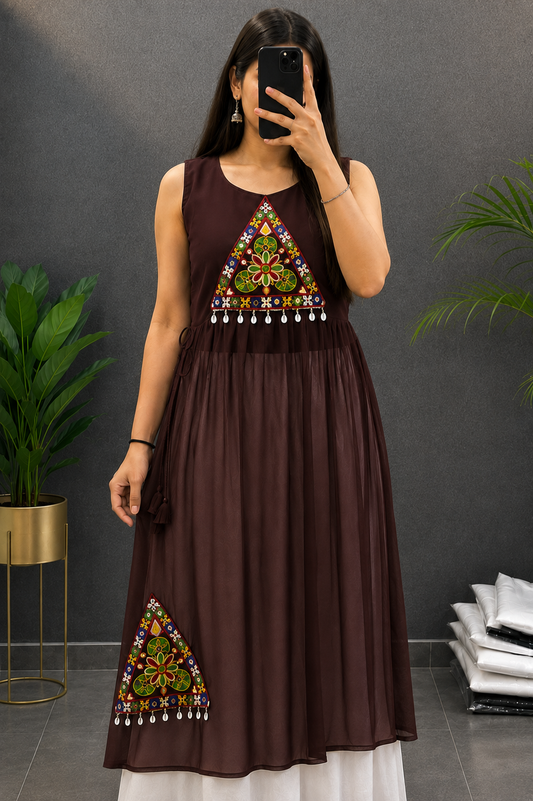 BALADA Women's Premium Georgette Navratri Kurti | Designer Sleeveless Festive Kurti
